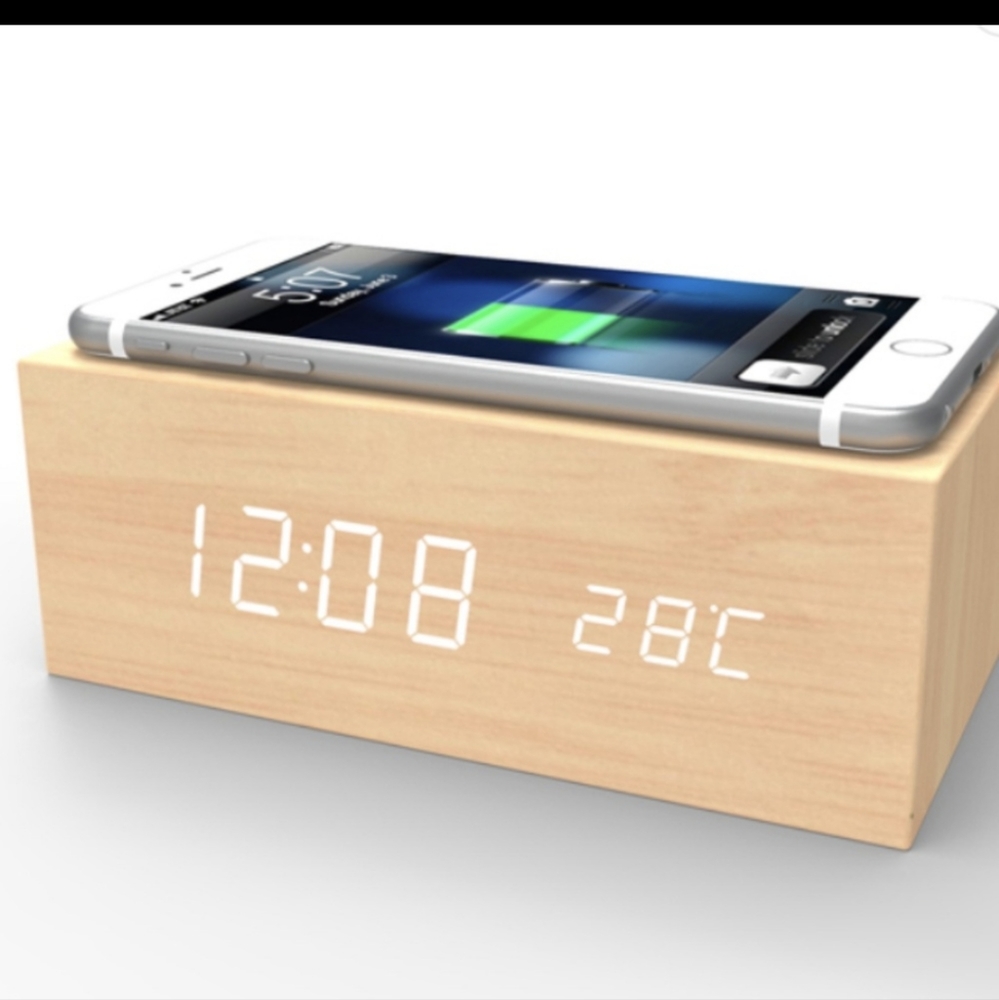 Wooden fast wireless charger Alarm Clock.